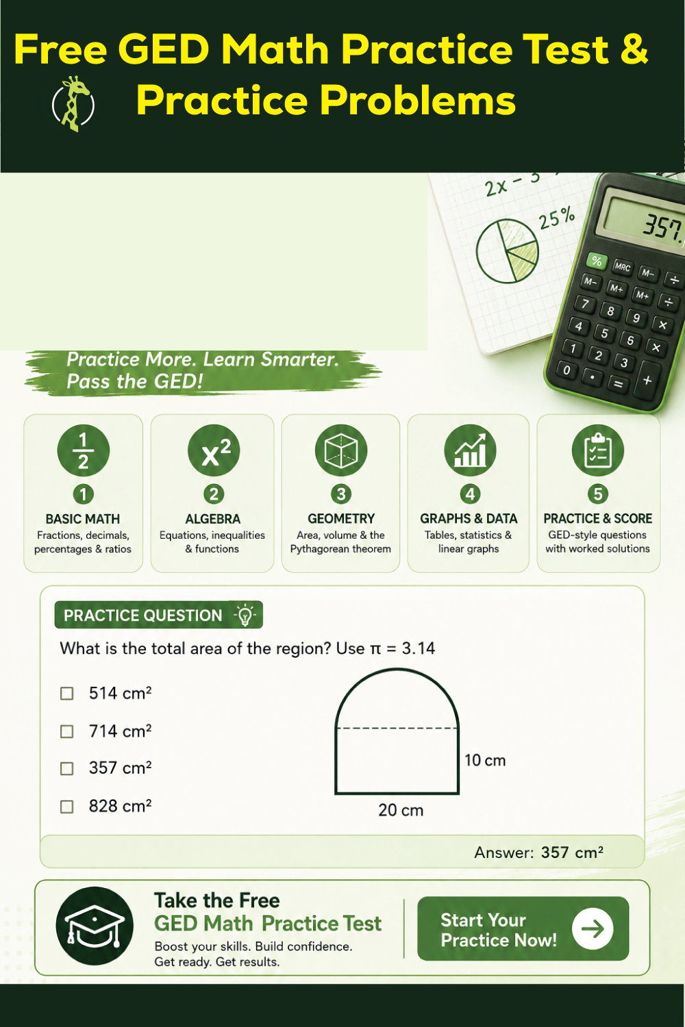 Pin: Free GED Math Practice Test 2026: 20 Questions + Answers