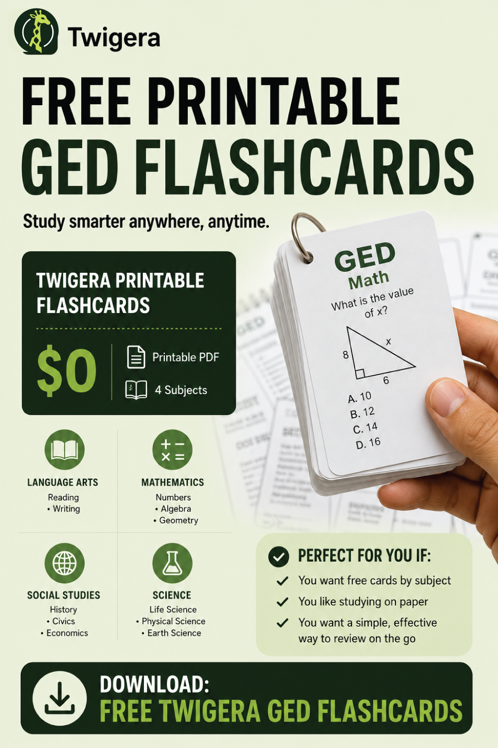 Pin: Free Printable GED Flashcards 2026 (One Set Per Subject)