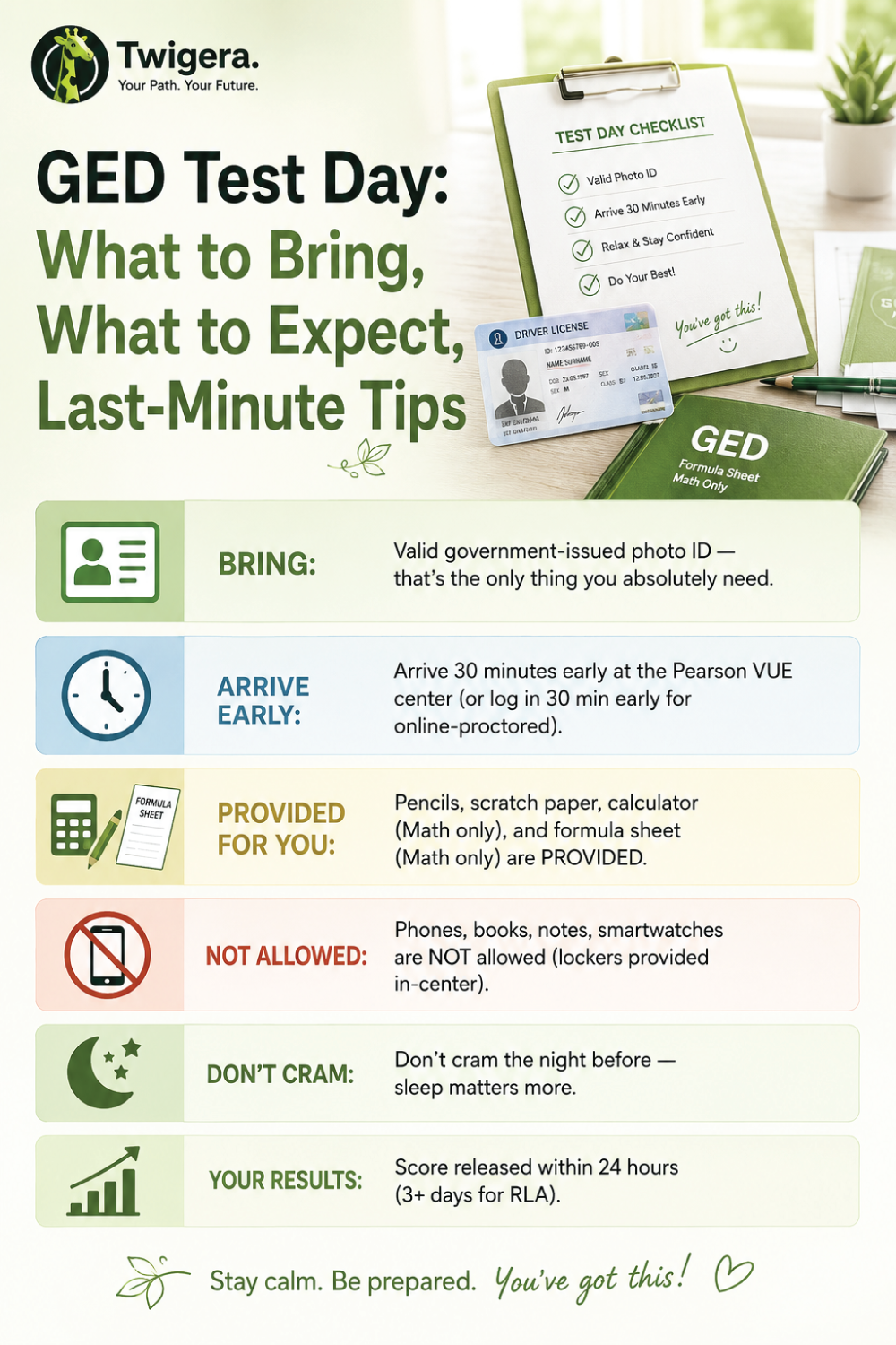 Pin: GED Test Day: What to Bring, Expect & Last-Minute Tips