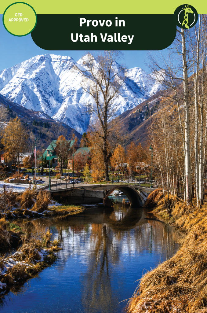 Provo, Utah, with the Provo Temple and Brigham Young University framed by the Wasatch Mountains.