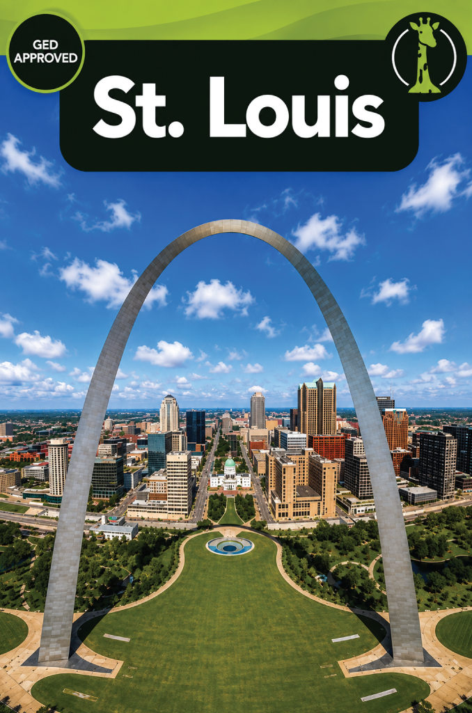 The Gateway Arch and the downtown St. Louis skyline on a clear day.