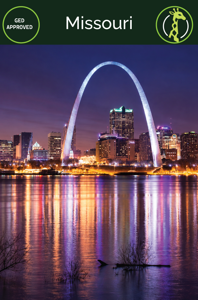 The St. Louis skyline at dusk with the Gateway Arch.